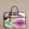 Ikat Illusion - Handwoven Multicolour Leather Base Laptop Bag
