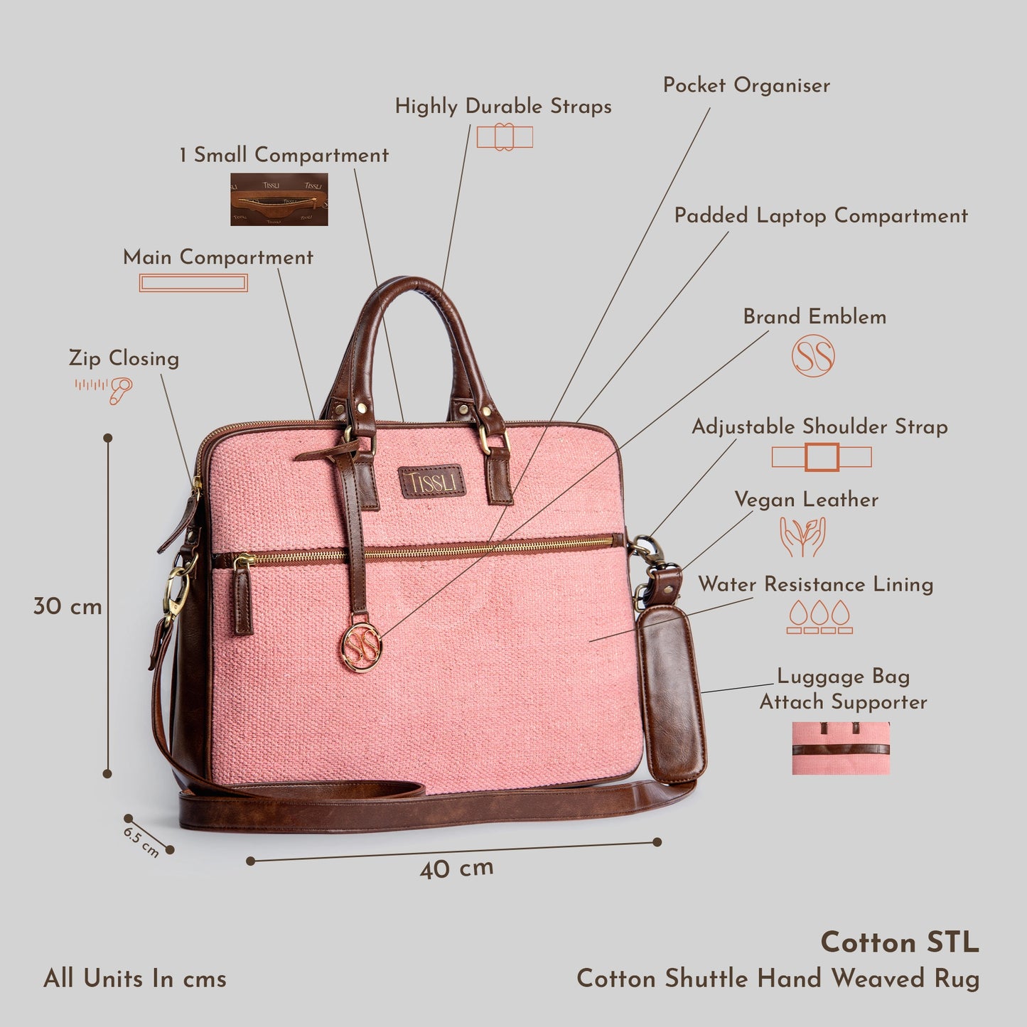 Roseate Canvas - Cotton Handwoven Office Laptop Bag