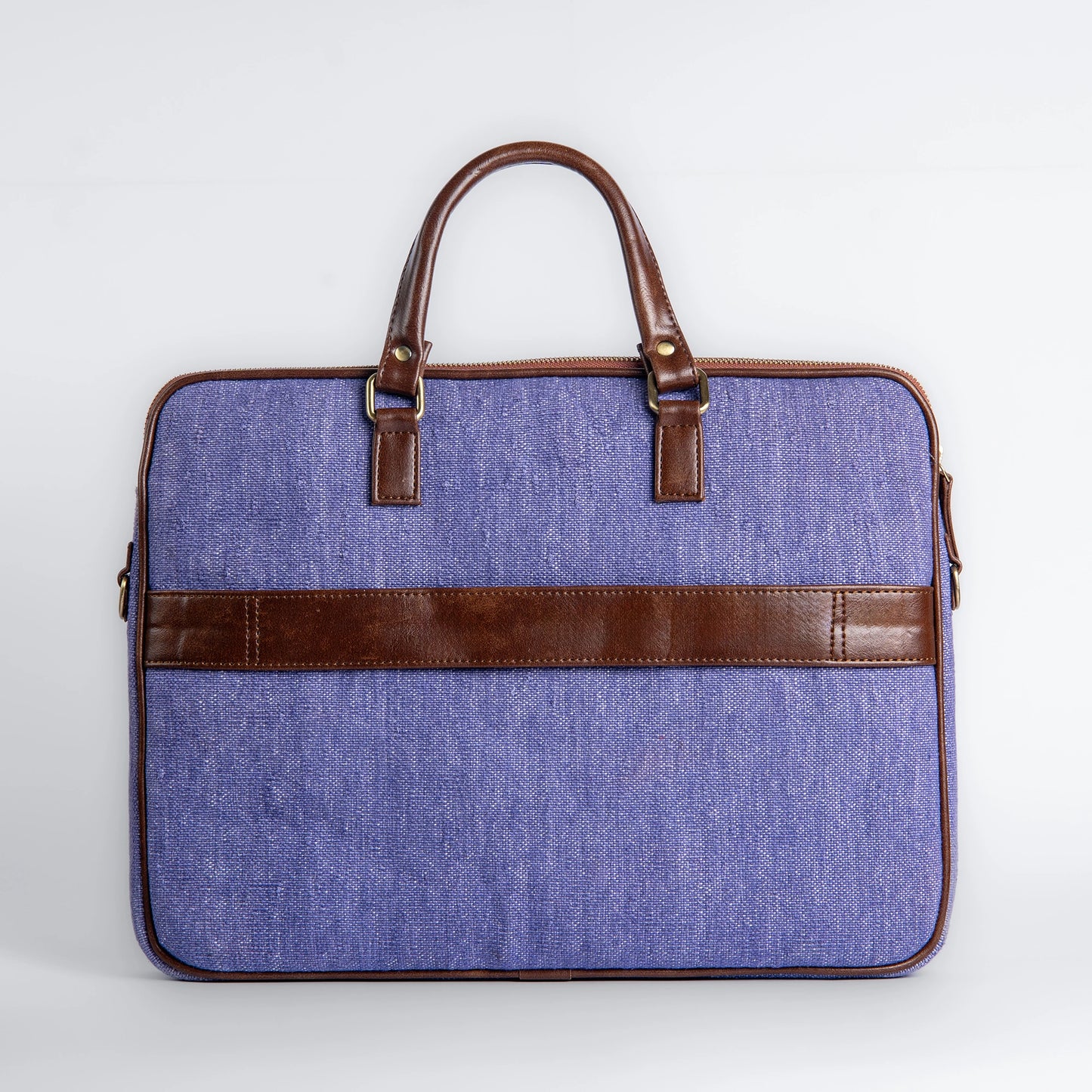 Indigo Dreams Blue Laptop Bag with Brown Leather Handles | Handwoven Office & Work Bag