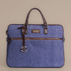 Indigo Dreams Blue Laptop Bag with Brown Leather Handles | Handwoven Office & Work Bag