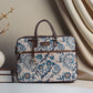 Handwoven Paisley Paradise Laptop Bag with Brown Leather Handles | Elegant Blue Floral Pattern for Everyday Work