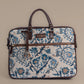 Handwoven Paisley Paradise Laptop Bag with Brown Leather Handles | Elegant Blue Floral Pattern for Everyday Work