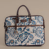 Handwoven Paisley Paradise Laptop Bag with Brown Leather Handles | Elegant Blue Floral Pattern for Everyday Work