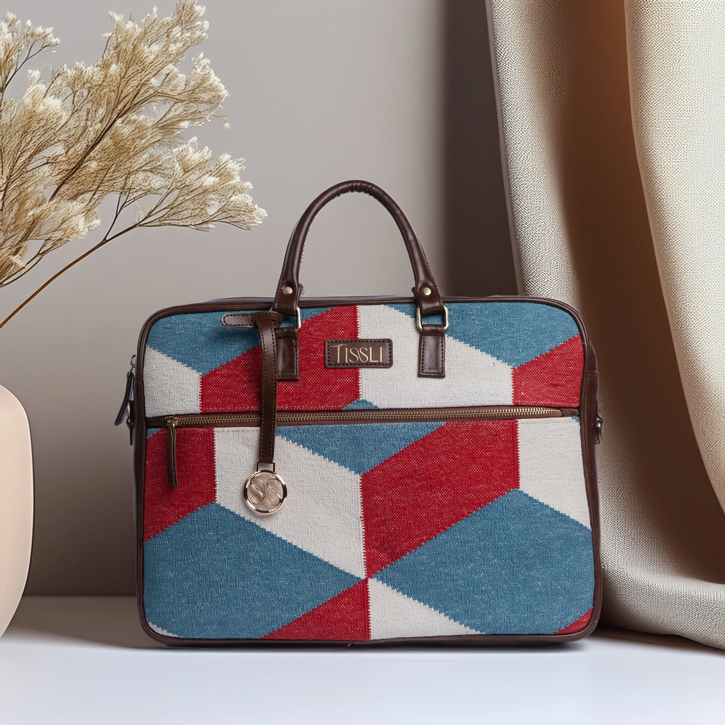 Iconic Cube - Laptop Bag with Brown Leather Briefcase