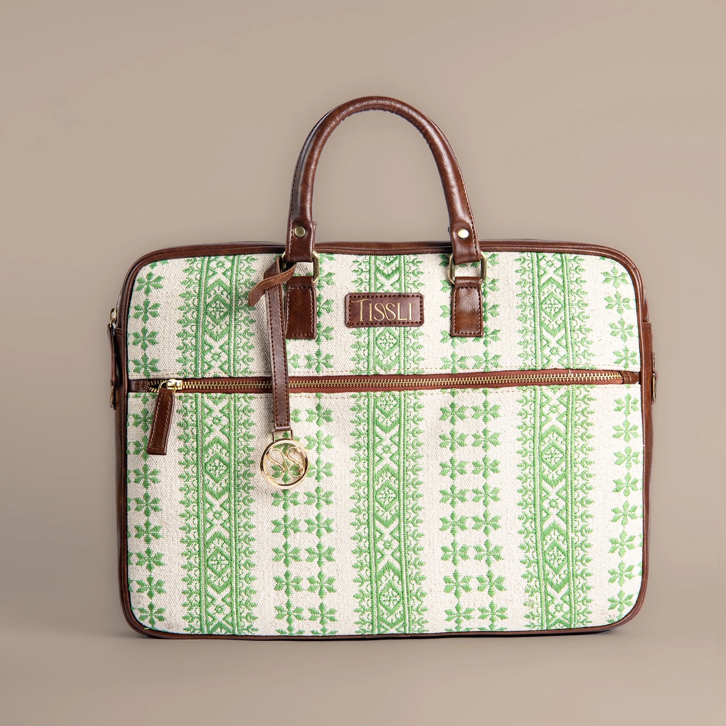 Paisley Motif Laptop Bag | Handcrafted Fabric Design with Leather Detailing for Everyday Use