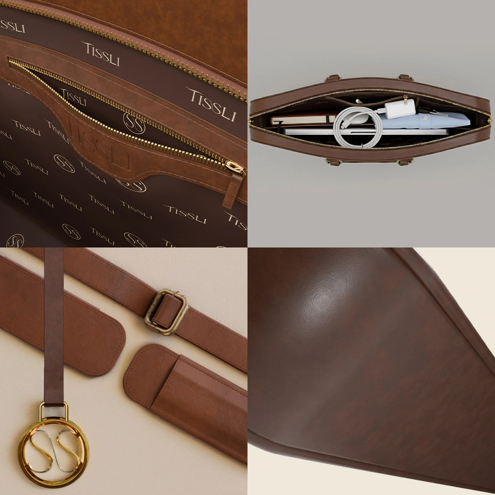 Handwoven Paisley Paradise Laptop Bag with Brown Leather Handles | Elegant Blue Floral Pattern for Everyday Work