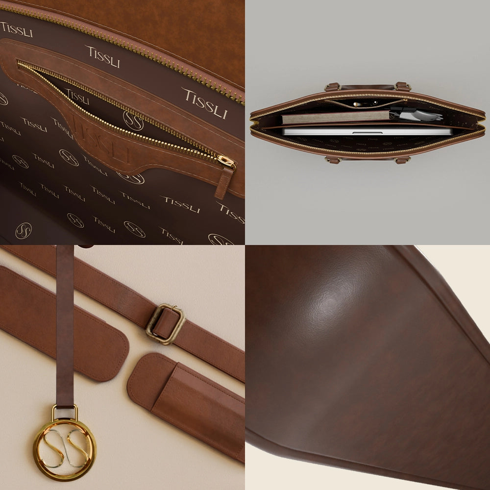 Desert Drift Beige Stripe Laptop Bag with Brown Leather Handles | Handwoven Office & Travel Bag