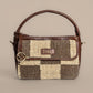 Handwoven Checkered Grid Handbag with Brown Leather Handle | Classic Dual-Tone Pattern for Everyday Style