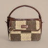 Handwoven Checkered Grid Handbag with Brown Leather Handle | Classic Dual-Tone Pattern for Everyday Style