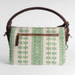 Paisley Motif Green Pattern Sling Bag with Dark Brown Leather Trim | Handwoven Compact Shoulder Bag