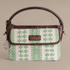 Paisley Motif Green Pattern Sling Bag with Dark Brown Leather Trim | Handwoven Compact Shoulder Bag
