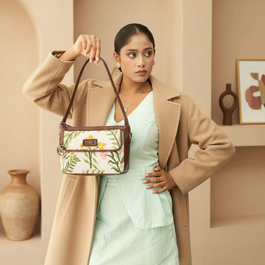 Floral Garden - Leather Handle and Shoulder Sling Bag