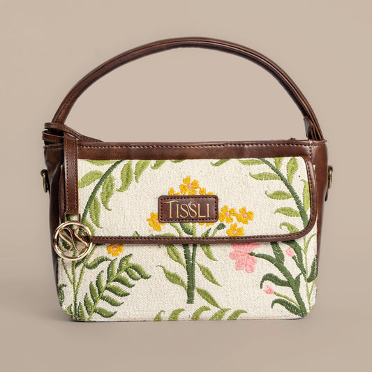 Floral Garden - Leather Handle and Shoulder Sling Bag