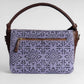 Lavender Lace Pattern Sling Bag with Brown Leather Trim | Handwoven Compact Shoulder Bag