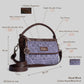 Lavender Lace Pattern Sling Bag with Brown Leather Trim | Handwoven Compact Shoulder Bag