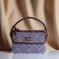 Lavender Lace Pattern Sling Bag with Brown Leather Trim | Handwoven Compact Shoulder Bag