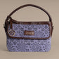 Lavender Lace Pattern Sling Bag with Brown Leather Trim | Handwoven Compact Shoulder Bag
