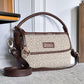 Handwoven Chandan Khari Hand Bag with Brown Leather Handle | Elegant Neutral-Tone Sling for Everyday Use