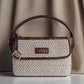 Handwoven Chandan Khari Hand Bag with Brown Leather Handle | Elegant Neutral-Tone Sling for Everyday Use