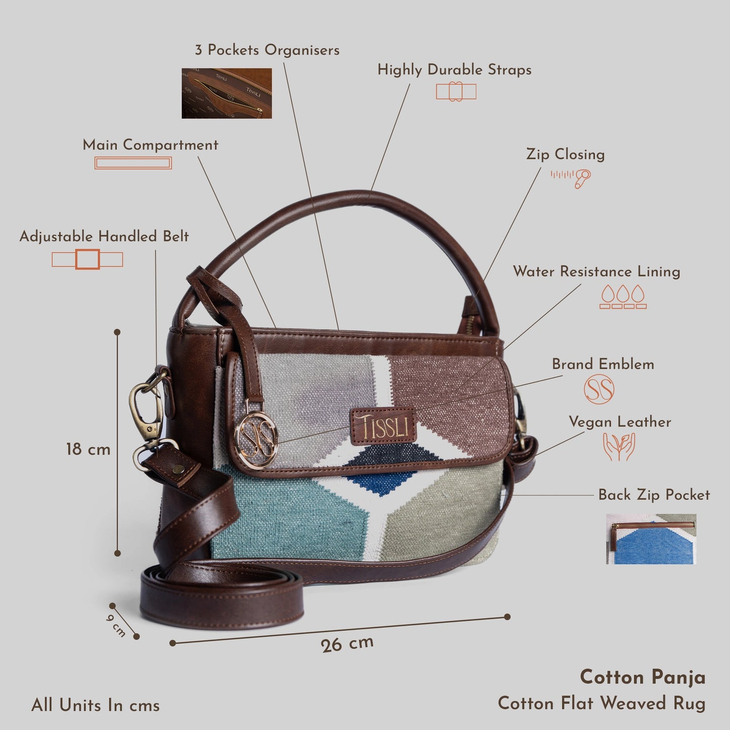 Honeycomb Hues Multi-Tone Sling Bag with Brown Leather Trim | Handwoven Geometric Shoulder Bag