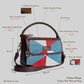 Illusionist Tri-Color Pattern Sling Bag with Brown Leather Detailing | Handwoven Compact Shoulder Bag