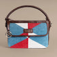 Illusionist Tri-Color Pattern Sling Bag with Brown Leather Detailing | Handwoven Compact Shoulder Bag