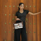 Handwoven Shadow Maze Hand Bag with Brown Leather Detailing | Elegant and Modern Everyday Sling for Women