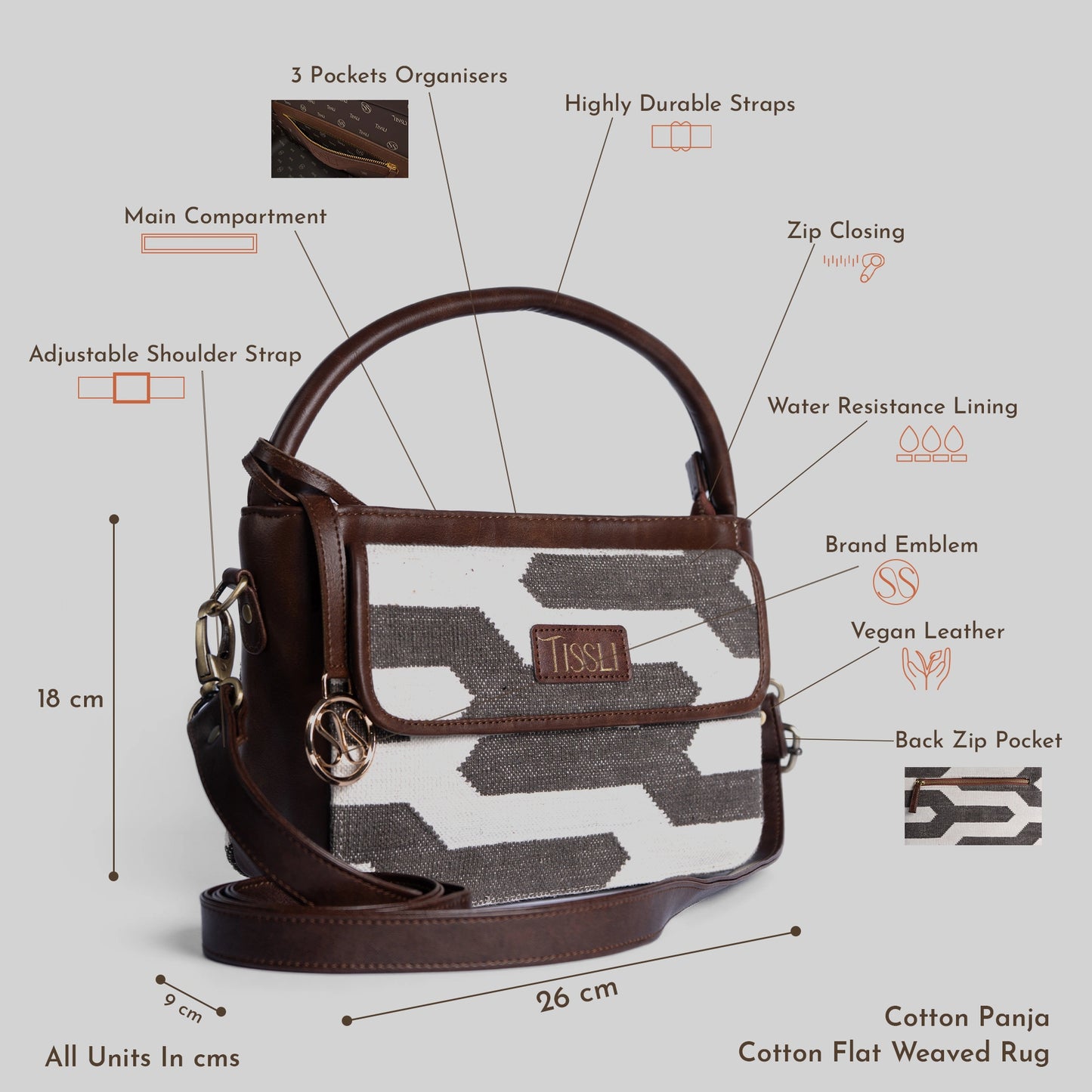 Handwoven Shadow Maze Hand Bag with Brown Leather Detailing | Elegant and Modern Everyday Sling for Women