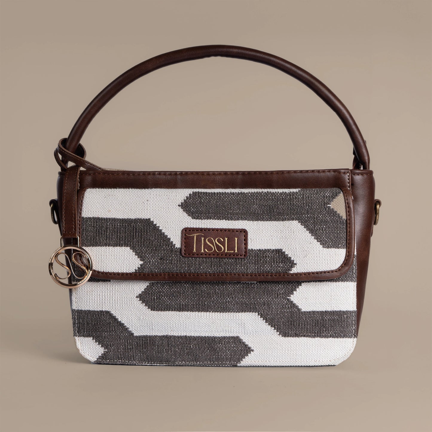 Handwoven Shadow Maze Hand Bag with Brown Leather Detailing | Elegant and Modern Everyday Sling for Women