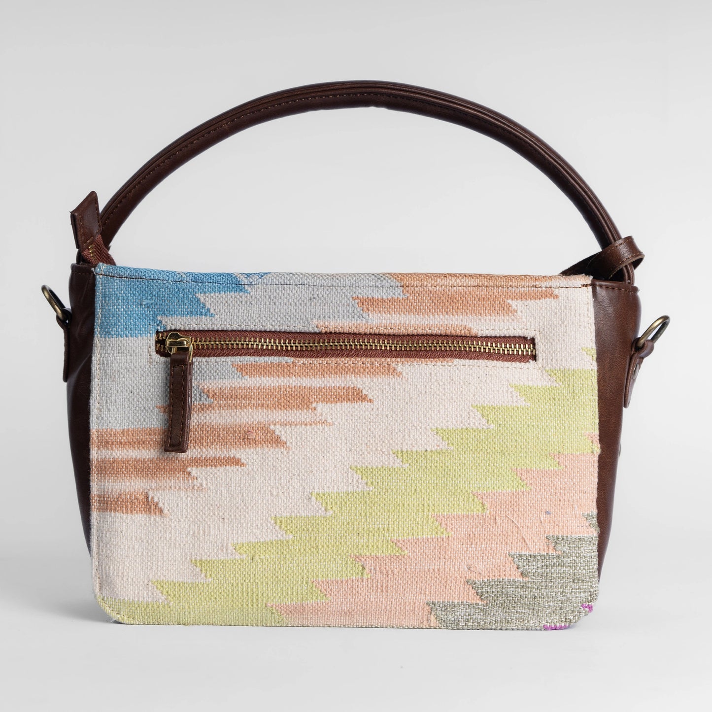 Ikat Illusion Multi-Tone Sling Bag with Brown Leather Detailing | Handwoven Everyday Shoulder Bag