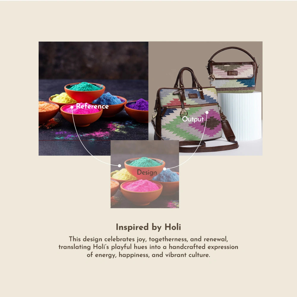 Ikat Illusion Multi-Tone Sling Bag with Brown Leather Detailing | Handwoven Everyday Shoulder Bag