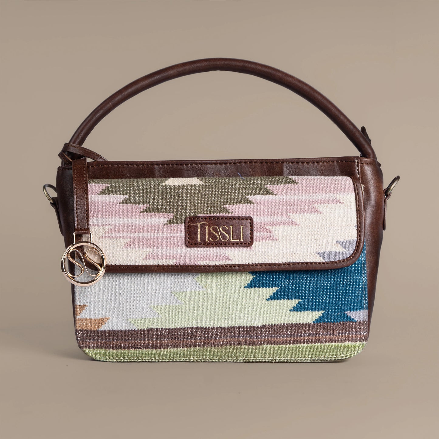 Ikat Illusion Multi-Tone Sling Bag with Brown Leather Detailing | Handwoven Everyday Shoulder Bag