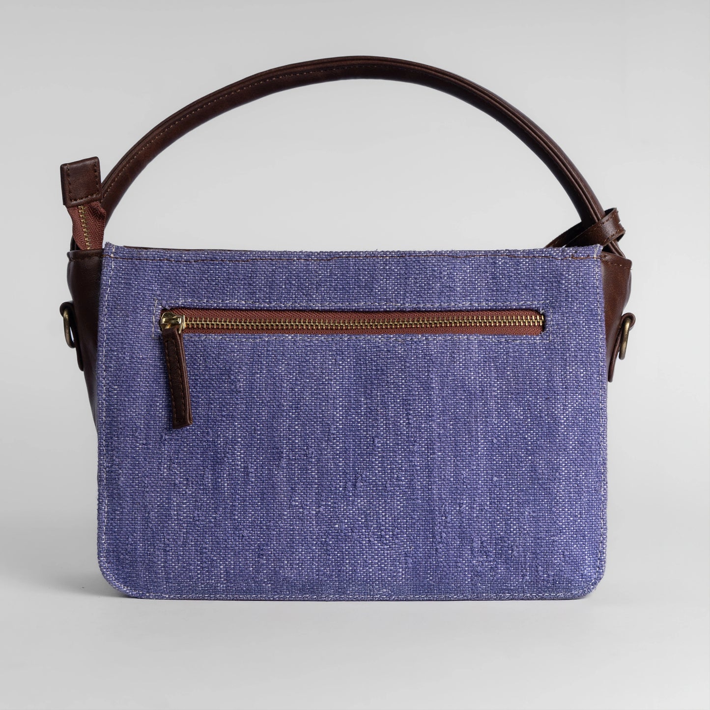Indigo Dreams Hand Bag with Dark Brown Leather Trim | Handwoven Compact Shoulder Bag