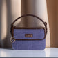 Indigo Dreams Hand Bag with Dark Brown Leather Trim | Handwoven Compact Shoulder Bag