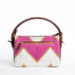 Fuchsia Fusion Hand Bag | Handwoven pink and white geometric design with golden accents for a vibrant look