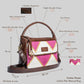 Fuchsia Fusion Hand Bag | Handwoven pink and white geometric design with golden accents for a vibrant look