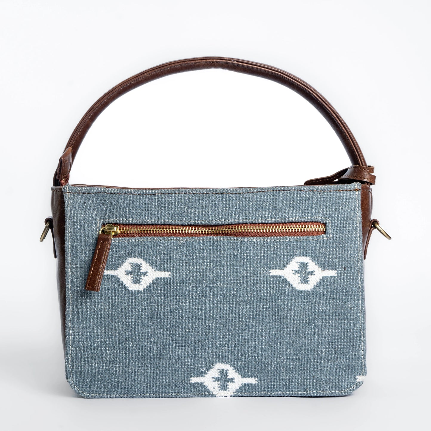 Skylight Serenity Cross Body Bag | Handwoven blue fabric with white motifs for a clean, timeless look