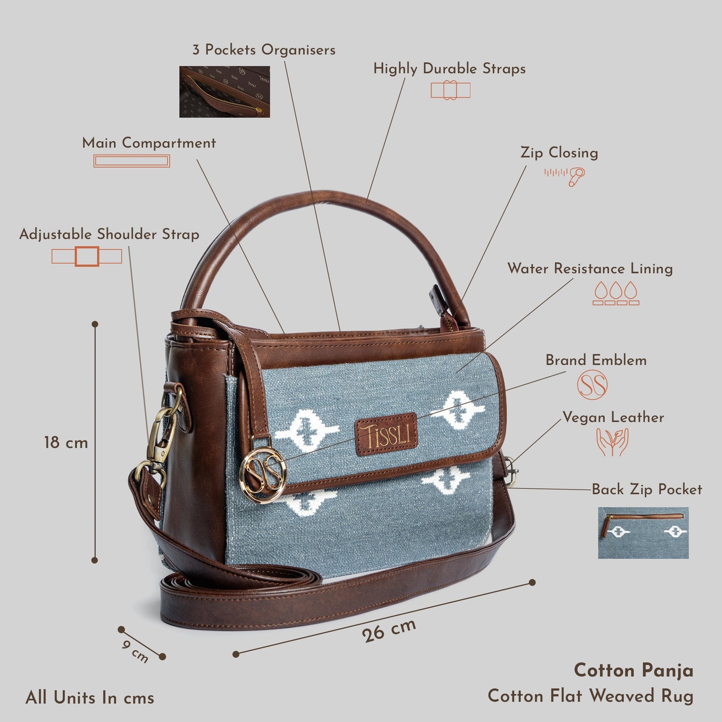 Skylight Serenity Cross Body Bag | Handwoven blue fabric with white motifs for a clean, timeless look