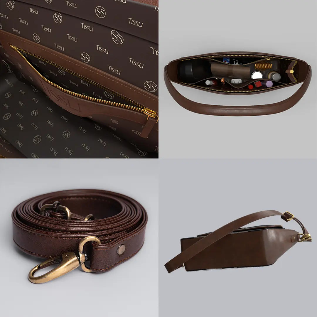 Lavender Lace Pattern Sling Bag with Brown Leather Trim | Handwoven Compact Shoulder Bag