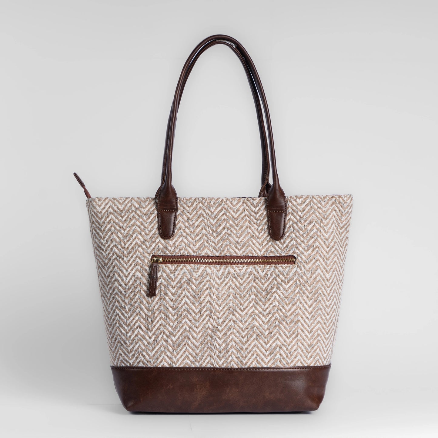 Desert Mirage Tote Bag | Handwoven beige and white chevron pattern for timeless everyday elegance