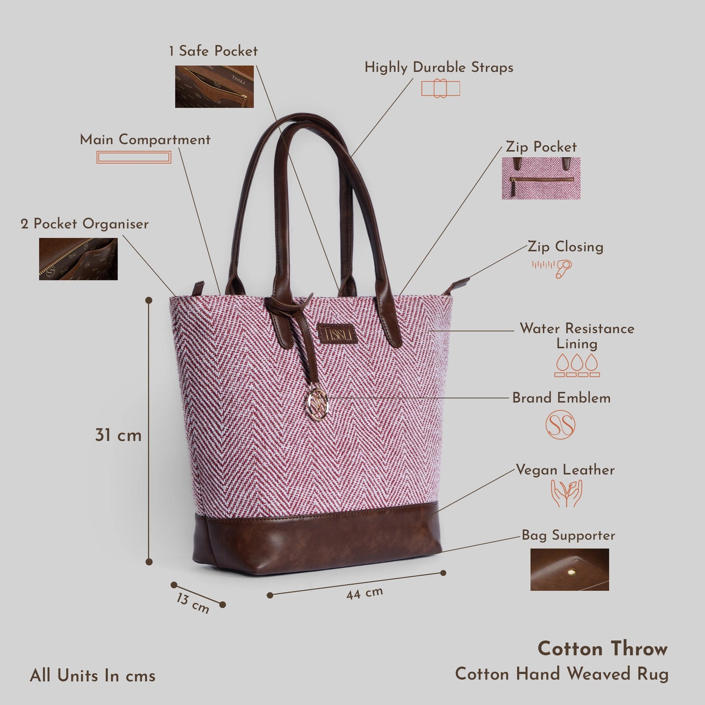 Vintage Wine Textured Red Tote Bag with Brown Leather Base | Handcrafted Classic Shoulder Bag