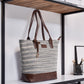 Handwoven Stripe Tote Bag | Classic neutral-toned weave with leather accents for everyday use