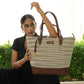Handwoven Stripe Tote Bag | Classic neutral-toned weave with leather accents for everyday use