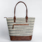 Handwoven Stripe Tote Bag | Classic neutral-toned weave with leather accents for everyday use