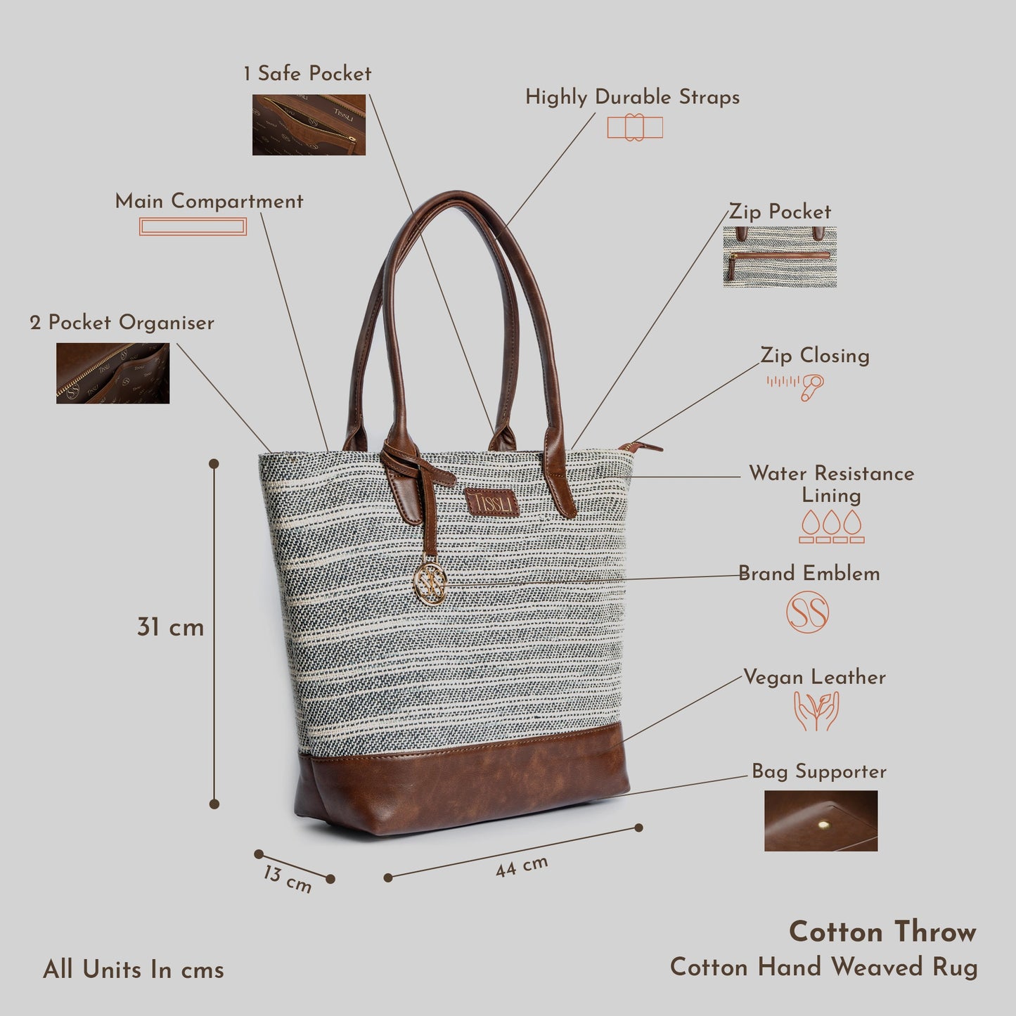 Handwoven Stripe Tote Bag | Classic neutral-toned weave with leather accents for everyday use