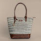 Handwoven Stripe Tote Bag | Classic neutral-toned weave with leather accents for everyday use