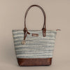 Handwoven Stripe Tote Bag | Classic neutral-toned weave with leather accents for everyday use
