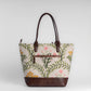 Gulzar Floral Embroidered Tote Bag with Brown Leather Base | Handcrafted Everyday Shoulder Bag