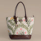 Gulzar Floral Embroidered Tote Bag with Brown Leather Base | Handcrafted Everyday Shoulder Bag