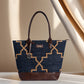 Celestial Lattice Tote Bag | Handwoven navy and gold design inspired by timeless lattice patterns